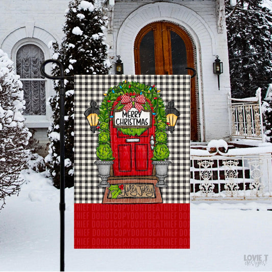 Merry Christmas Red Door 12x18 Garden Flag