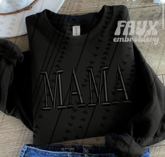 Mama Black Faux Embroidery