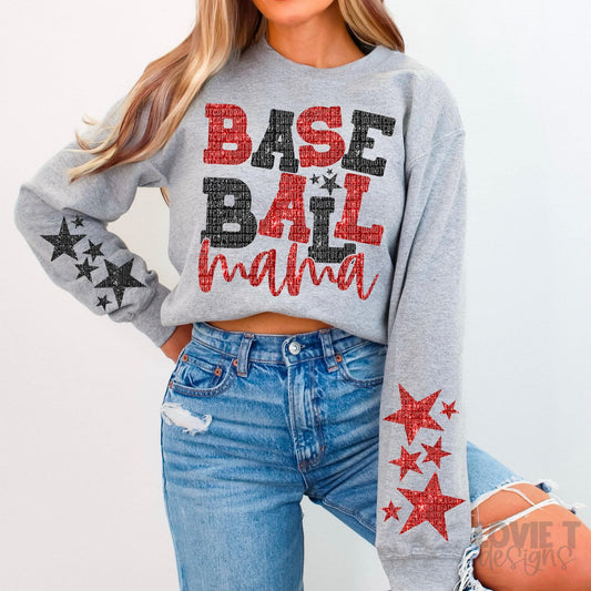 Baseball Mama Red and Black Faux Sparkles