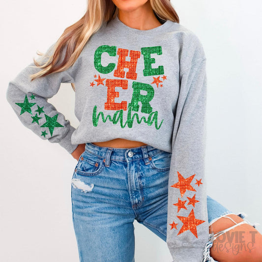 Cheer Mama Orange and Green Faux Sparkles