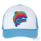 Dolphins Faux Neon and Faux Embroidery Mascot Trucker Hat Light Blue VC700
