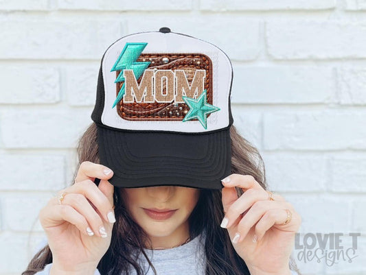 Mom Faux Leather with Bolt Trucker Hat