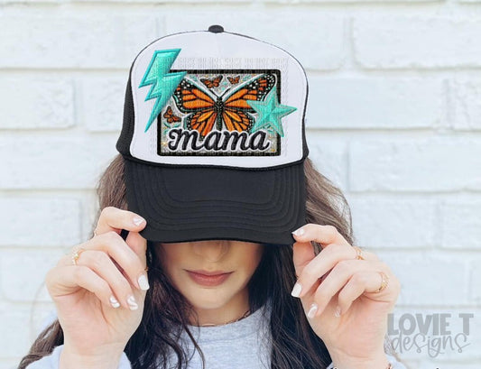 Mama Faux Leather Butterfly Patch Trucker Hat
