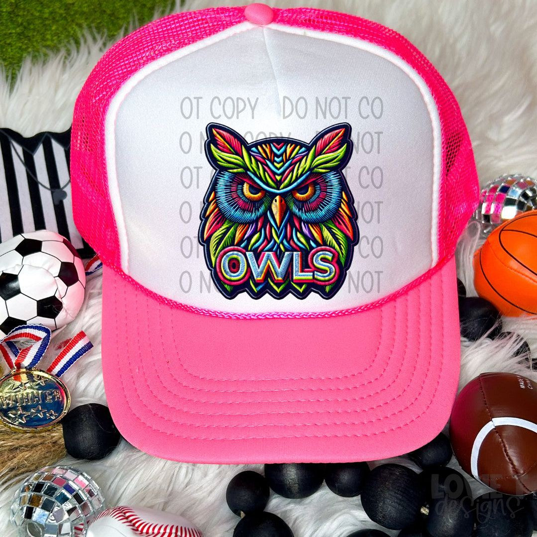 Owls Faux Embroidery Faux Neon