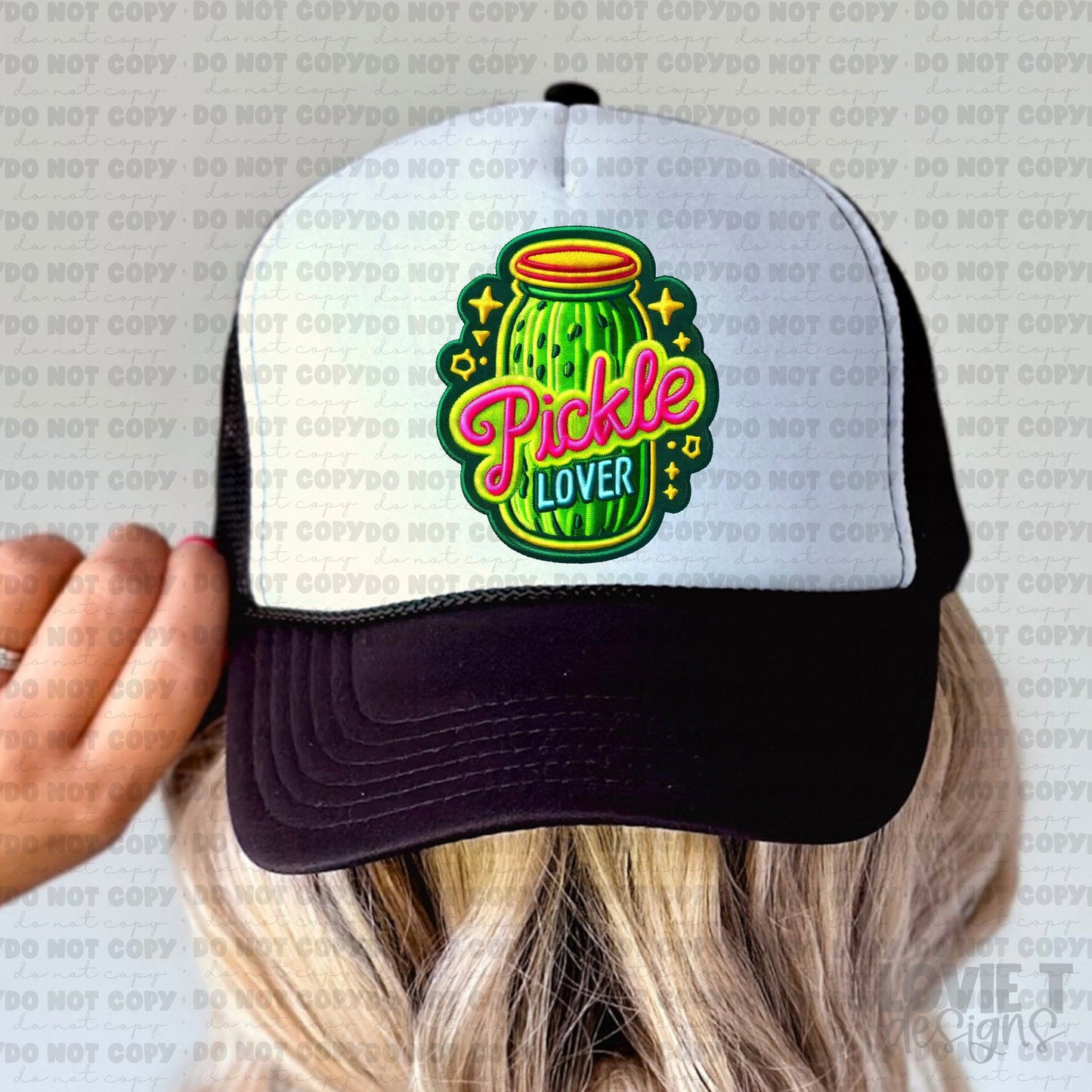 Pickle Lover Faux Embroidery Trucker Hat