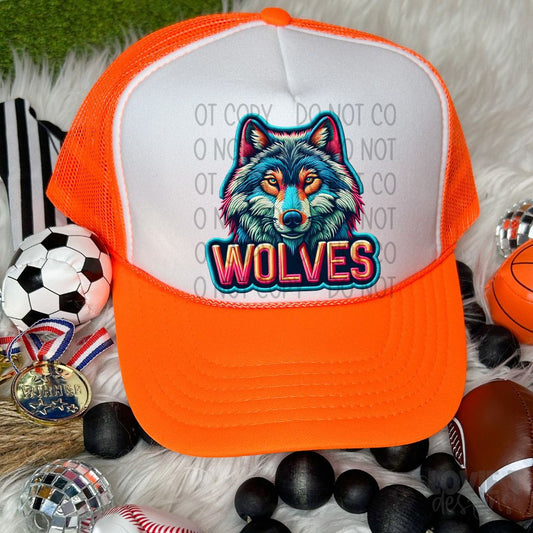 Wolves Embroidery Faux Neon