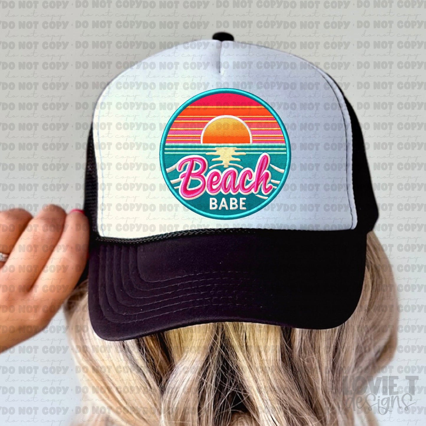 Beach Babe Faux Embroidery Trucker Hat