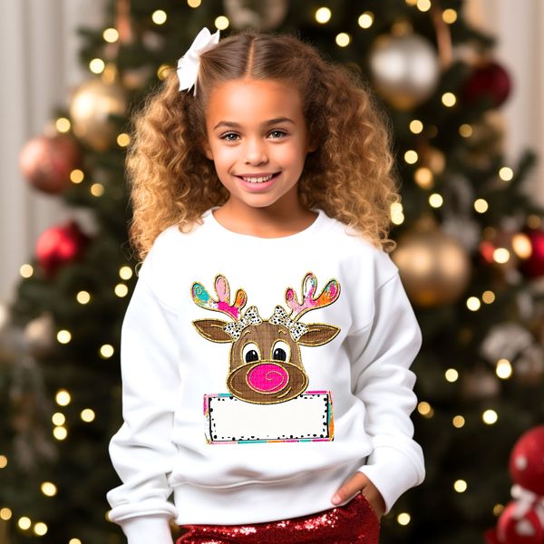 Cute Girl Reindeer with Bows Name Plate - Custom