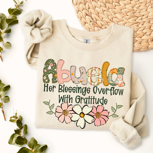 Abuela - Blessings Overflow with Gratitude-[DTF Transfer]-Lovie T Designs