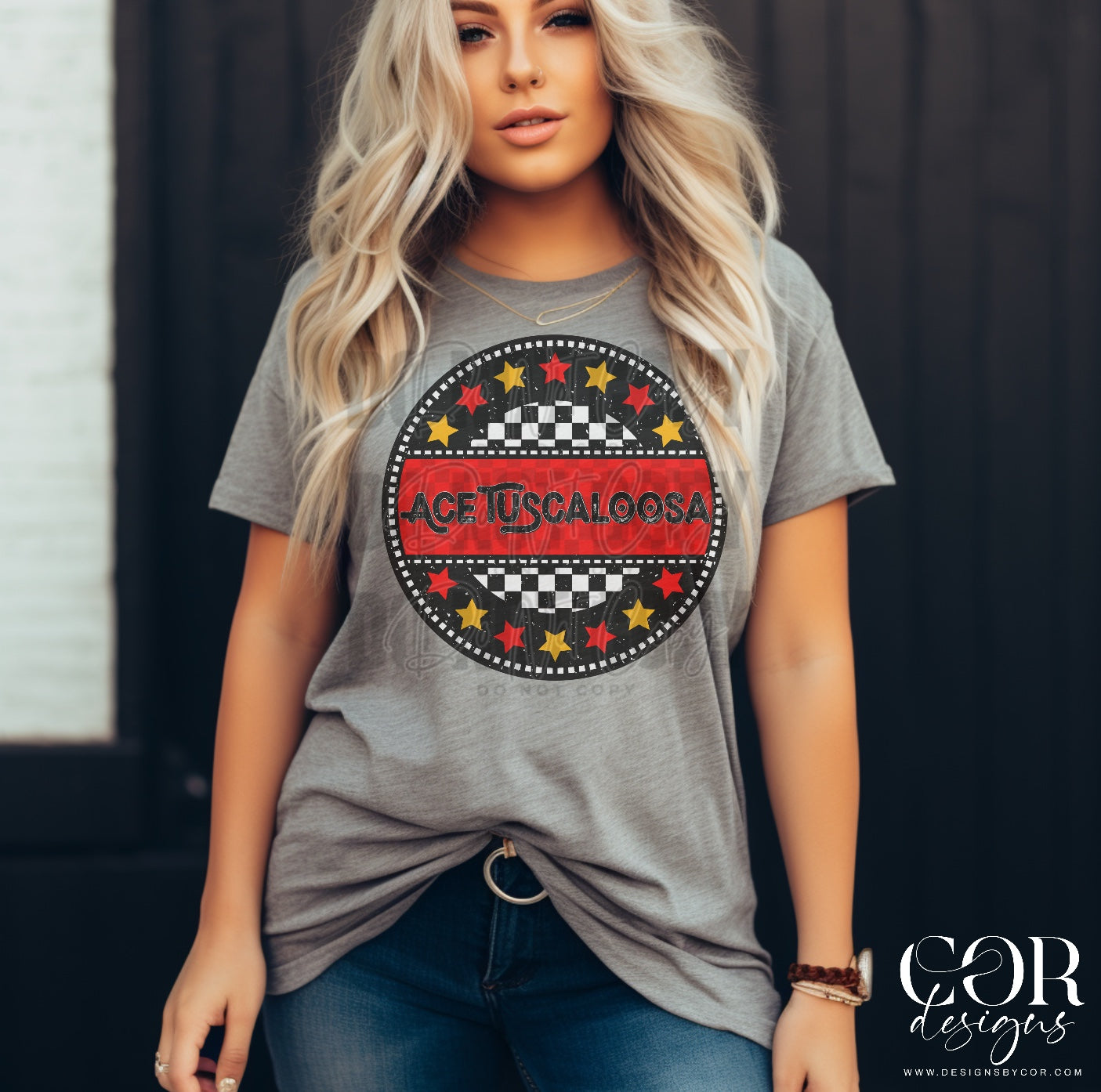 Ace Tuscaloosa Red Checkered Stars Circle-Lovie T Designs