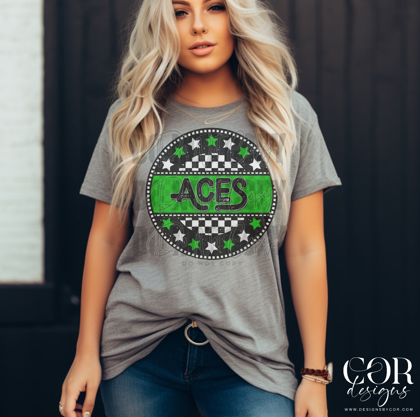 Aces Green Checkered Stars Circle-Lovie T Designs