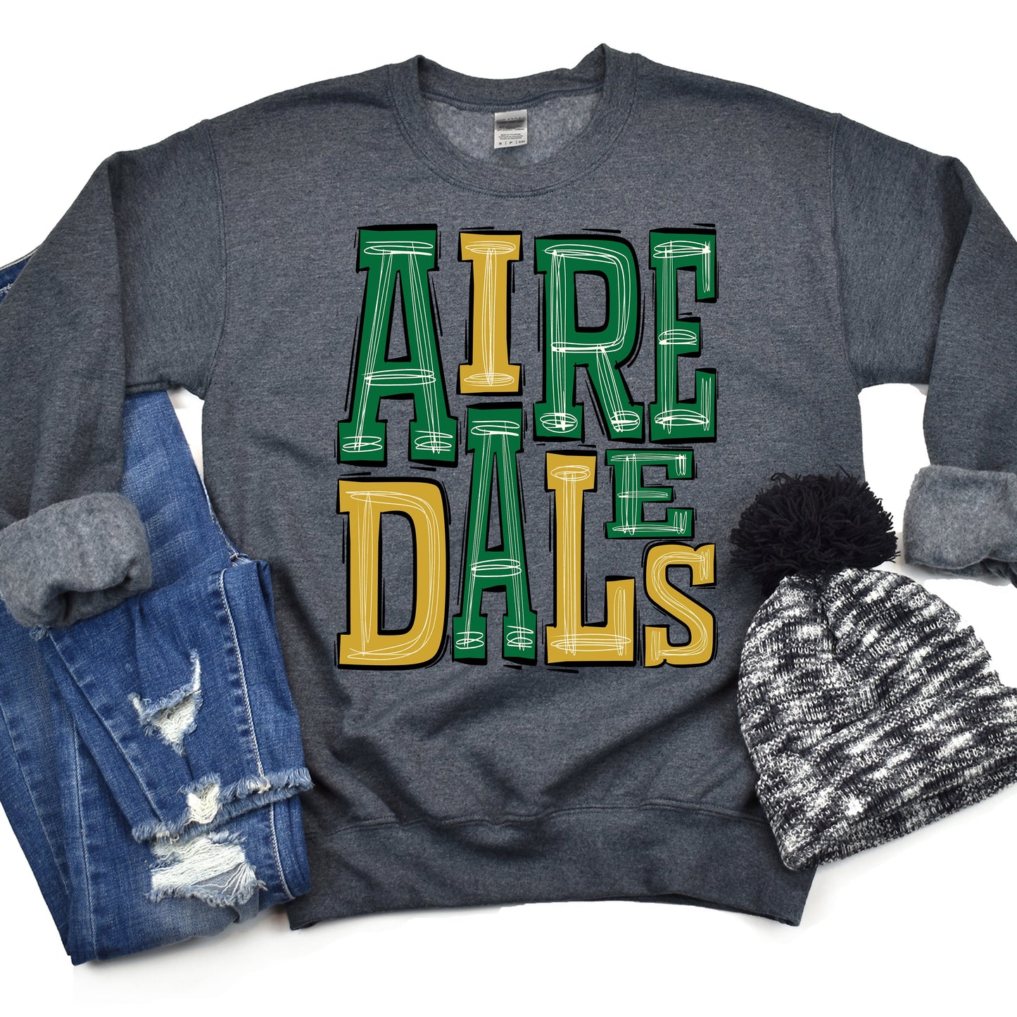 Airedales-Forest Green-Gold-Lovie T Designs