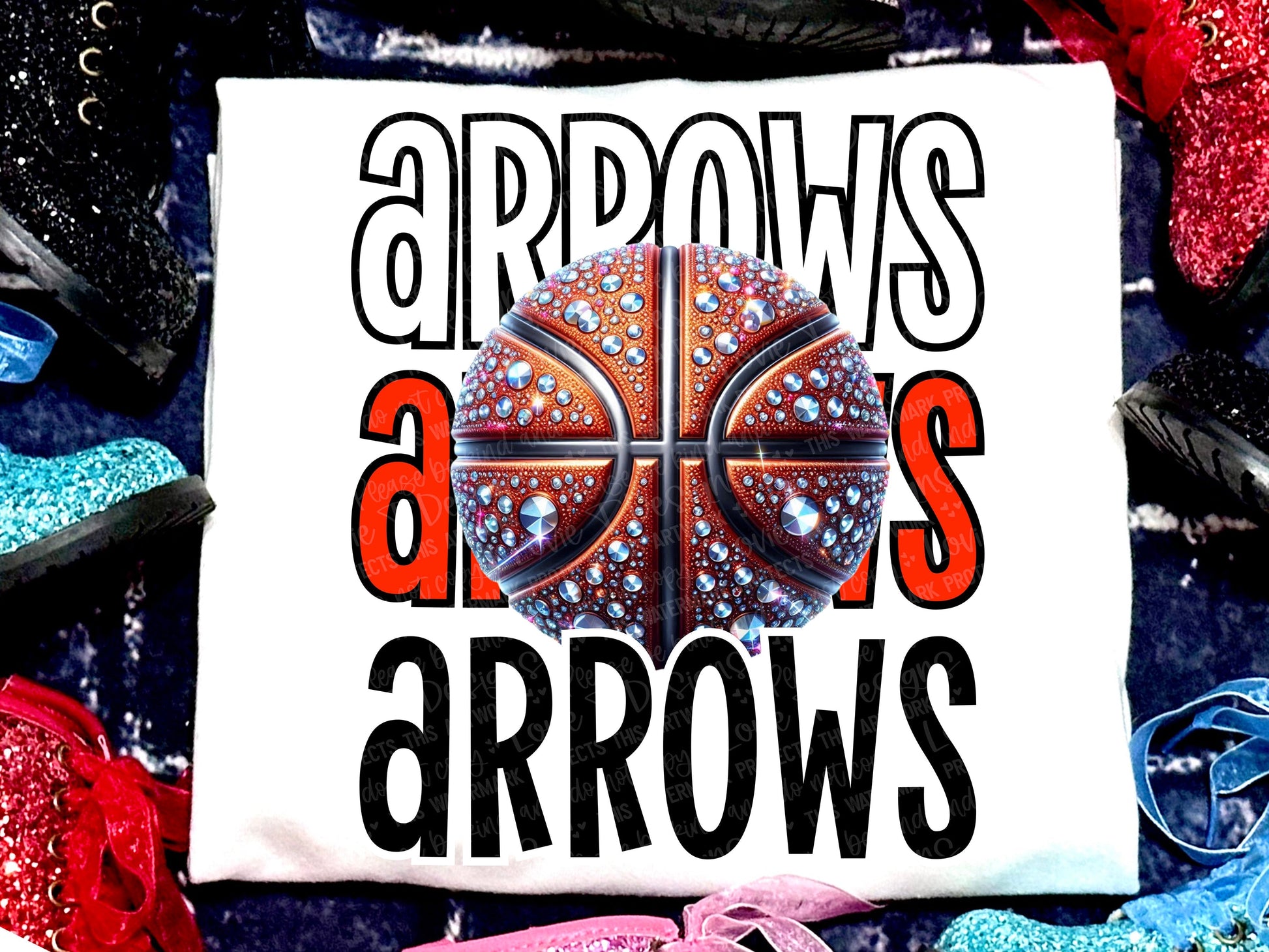 Arrows Basketball Faux Rhinestones Red Black-Lovie T Designs