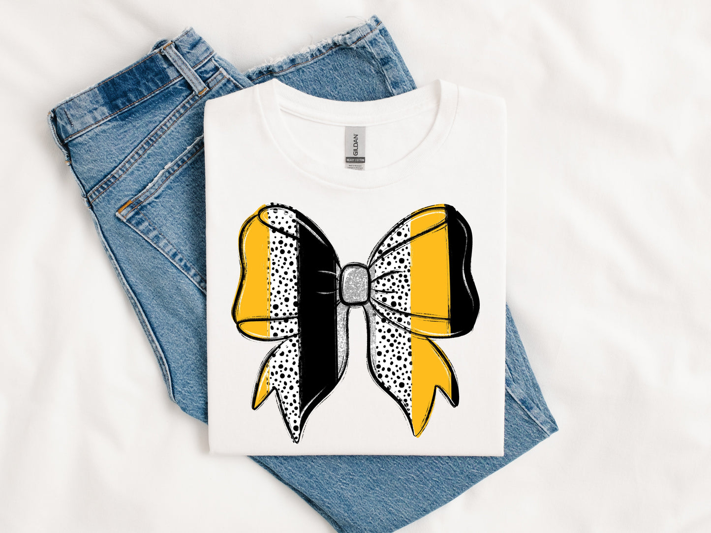 Athletic Gold and Dots Spirit Bow-[DTF Transfer]-Lovie T Designs