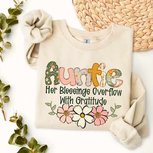 Auntie - Blessings Overflow with Gratitude-[DTF Transfer]-Lovie T Designs