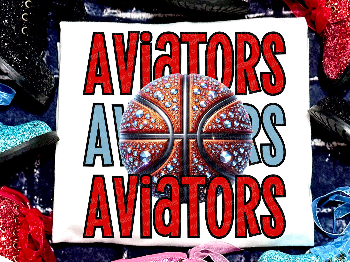 Aviators Basketball Faux Rhinestones Red Grey-Lovie T Designs