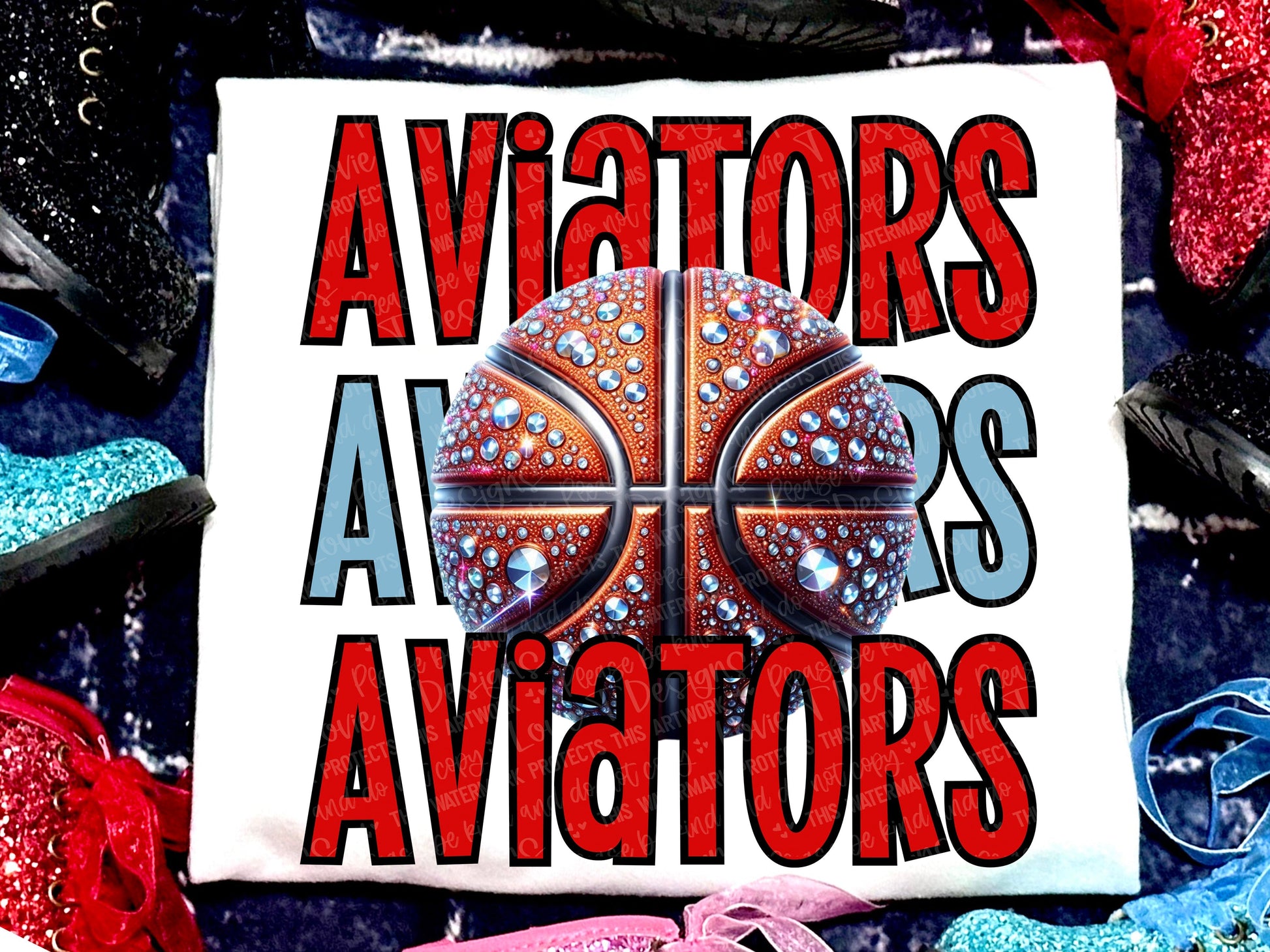 Aviators Basketball Faux Rhinestones Red Grey-Lovie T Designs