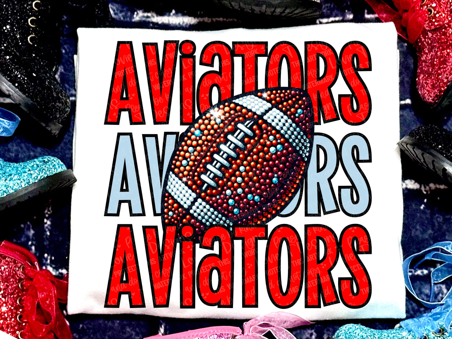 Aviators Football Faux Rhinestones Red Columbia Blue-Lovie T Designs