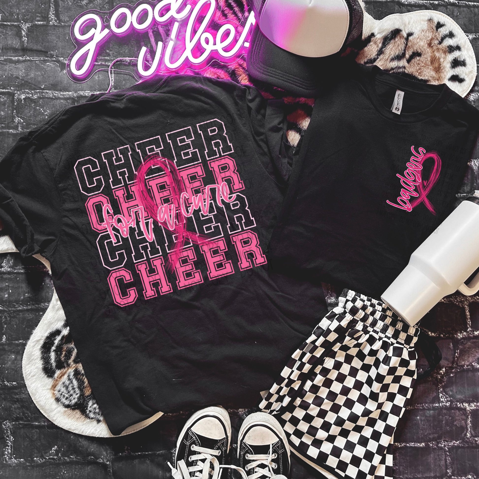 Badgers Cheer For A Cure Ribbon-Front & Back-Lovie T Designs