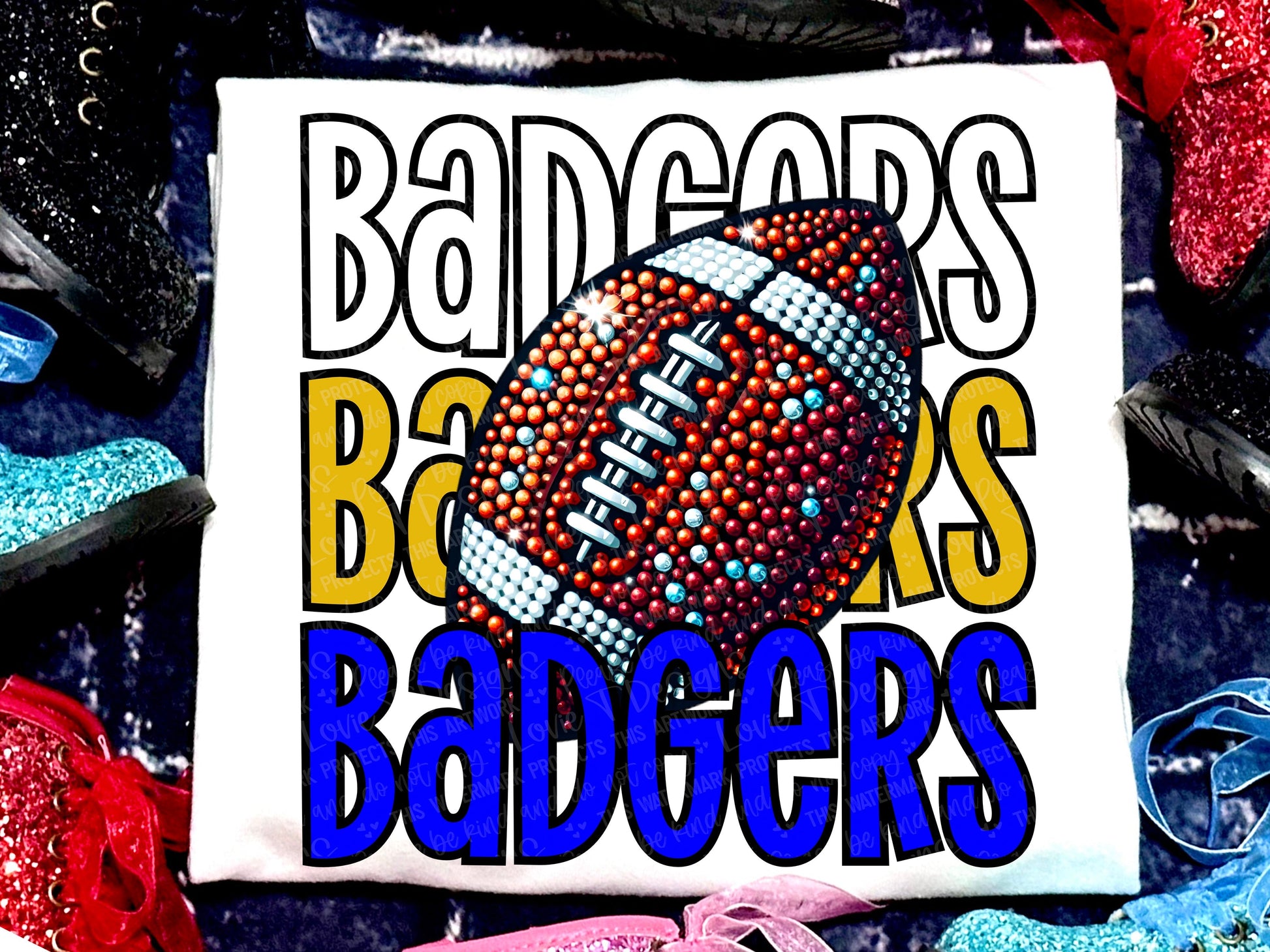 Badgers Football Faux Rhinestones Vegas Gold Royal Blue-Lovie T Designs