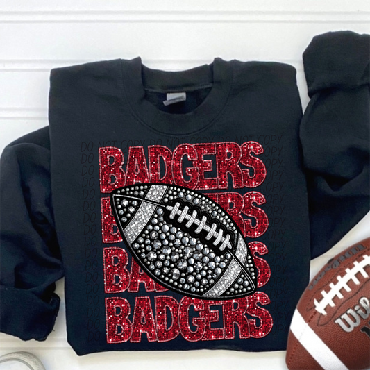 Badgers Red Stacked Football-Lovie T Designs