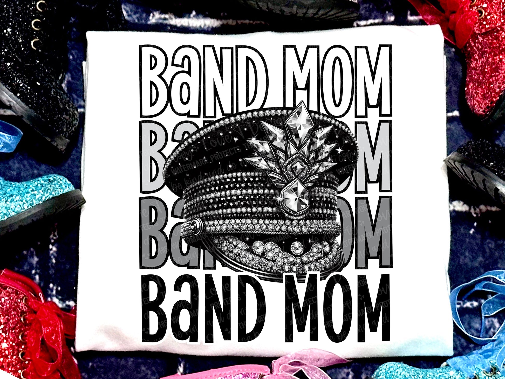 Band Mom Hat Faux Rhinestones Grey Black-Lovie T Designs