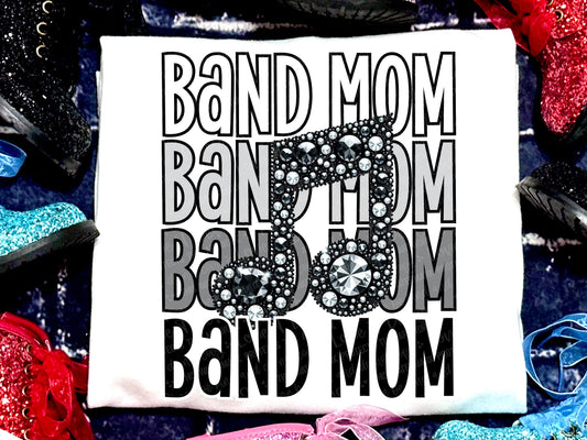 Band Mom Music Note Faux Rhinestones Grey Black-Lovie T Designs