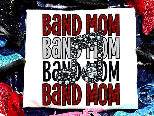 Band Mom Music Note Faux Rhinestones Grey Black Maroon-Lovie T Designs