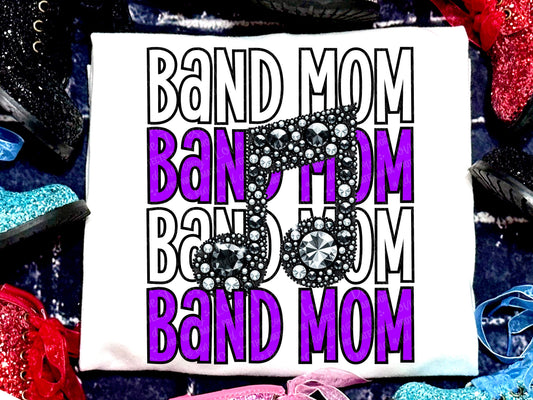 Band Mom Music Note Faux Rhinestones Purple White-Lovie T Designs