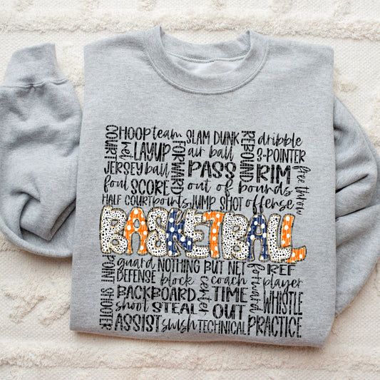 Basketball Doodle Navy Blue Orange-Lovie T Designs