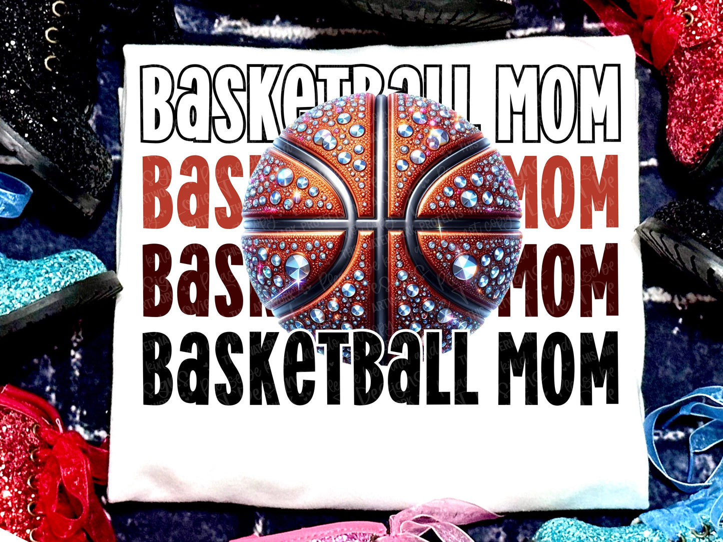 Basketball Mom Faux Rhinestones Orange Maroon Black-Lovie T Designs