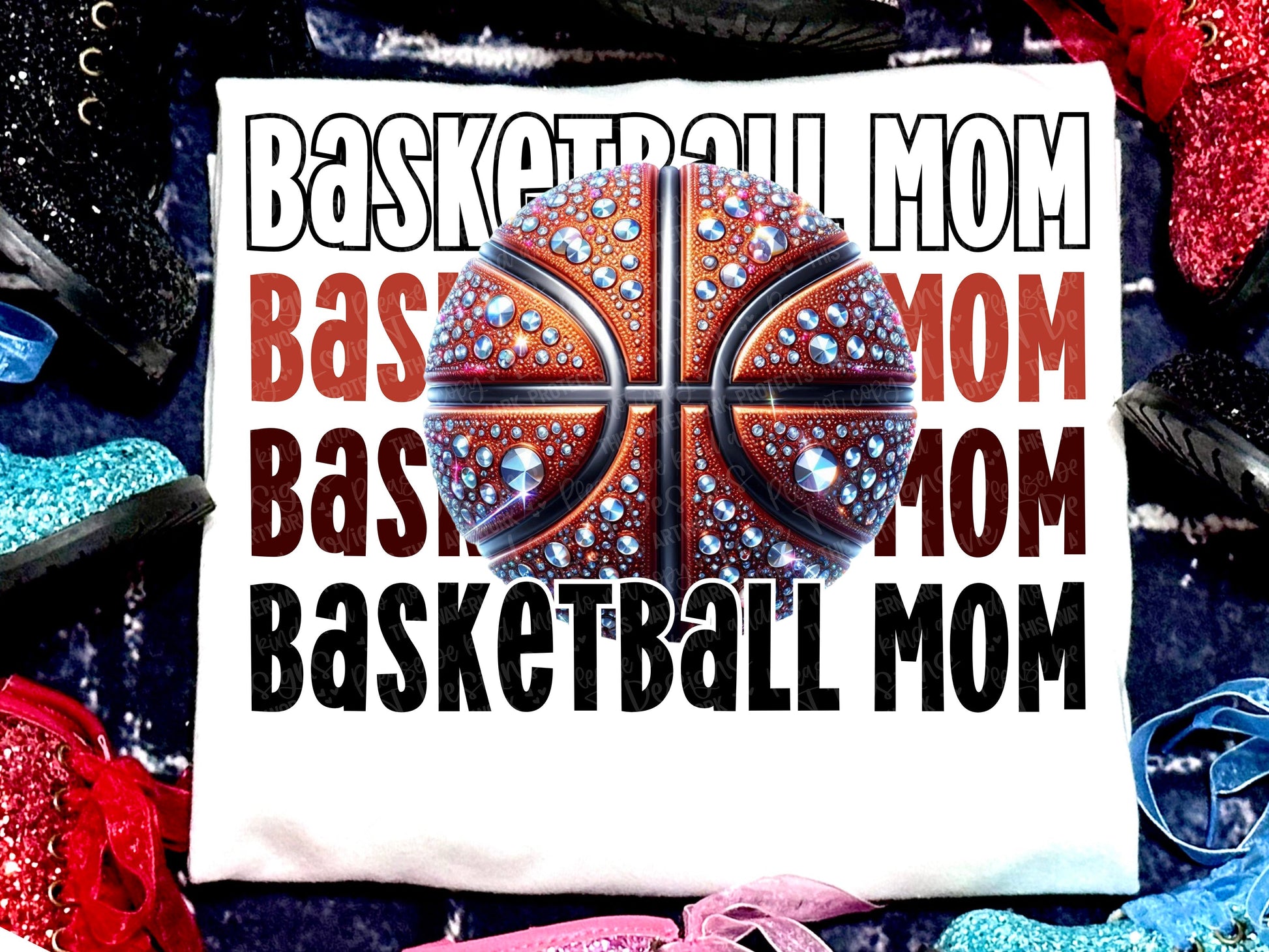 Basketball Mom Faux Rhinestones Orange Maroon Black-Lovie T Designs