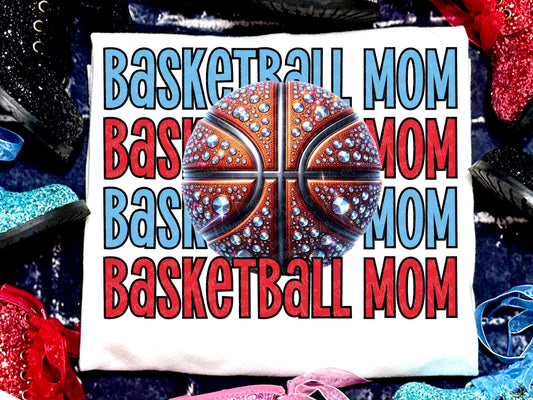 Basketball Mom Faux Rhinestones Red Columbia Blue-Lovie T Designs