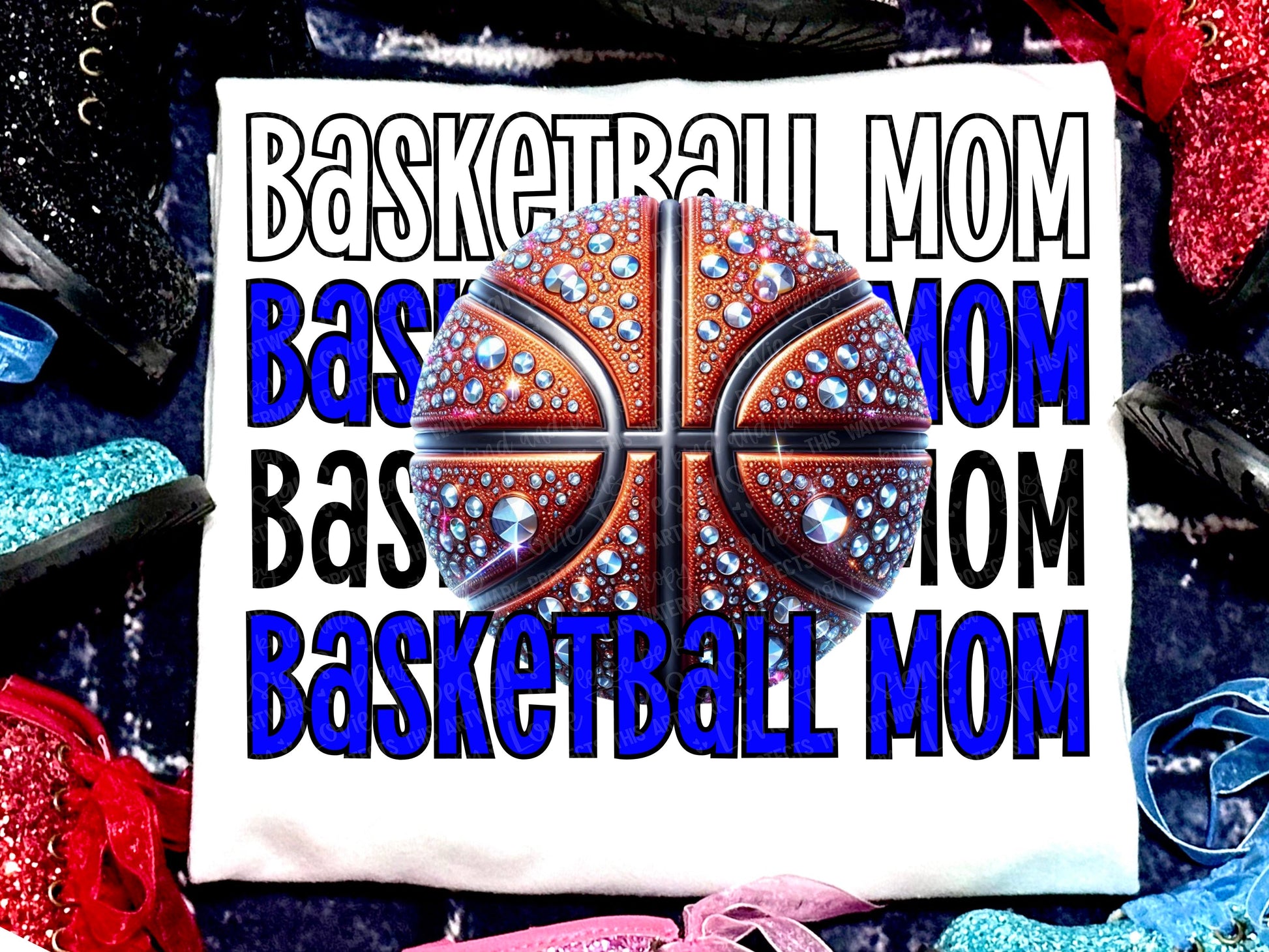 Basketball Mom Faux Rhinestones Royal Blue Black-Lovie T Designs