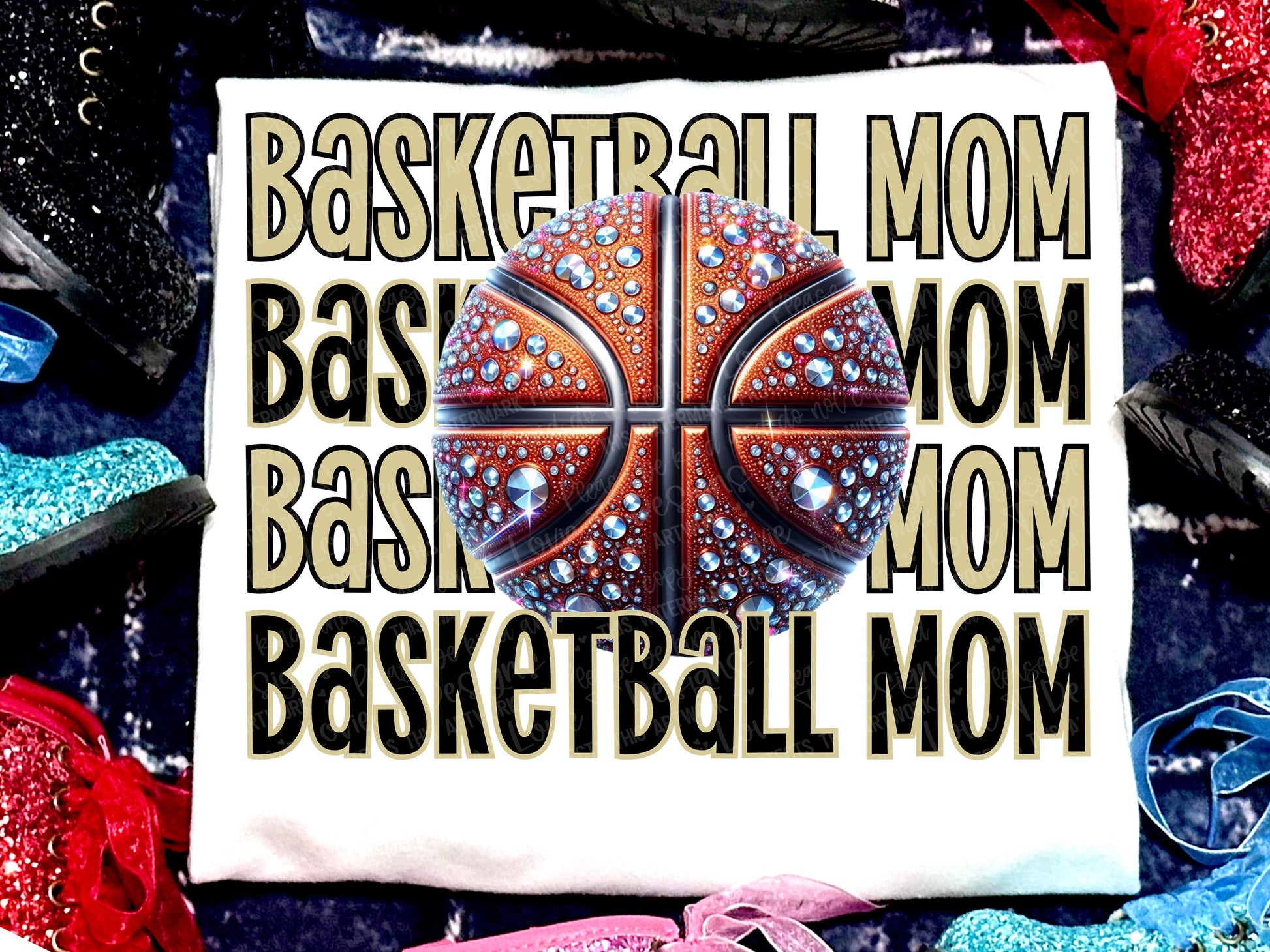 Basketball Mom Faux Rhinestones Vegas Gold Black-Lovie T Designs