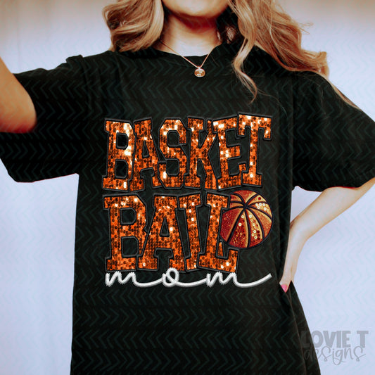 Basketball Mom Faux Sequin and embroidery (2) WHITE
