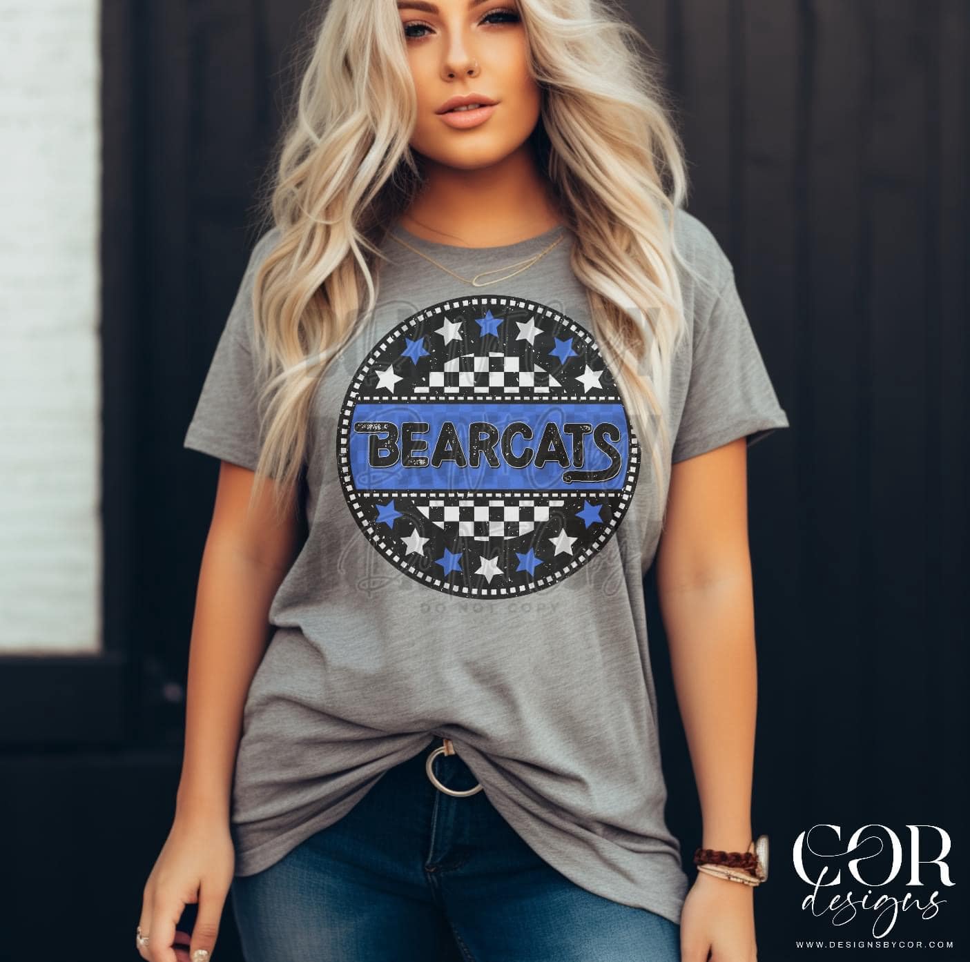 Bearcats Blue and White Checkered Stars Circle-Lovie T Designs