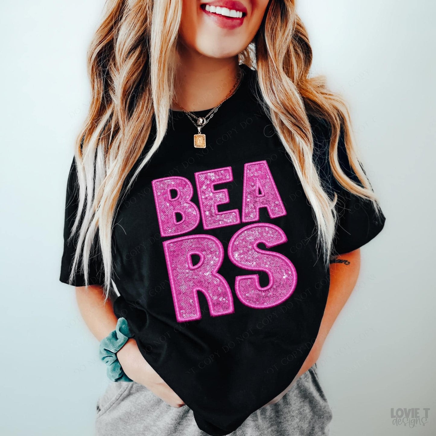 Bears Embroidery & Sequin in Pink