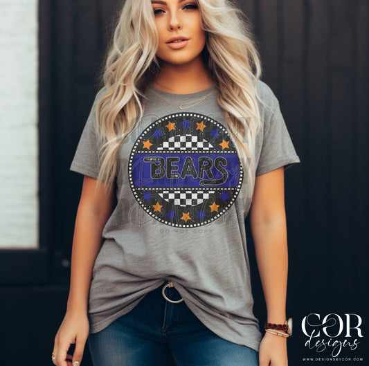 Bears Navy Checkered Stars Circle-Lovie T Designs