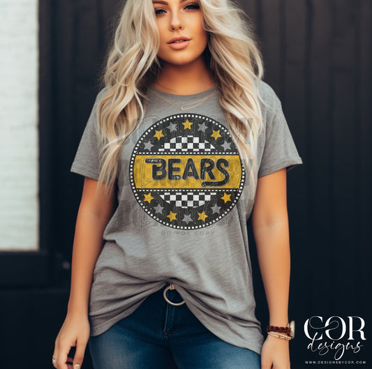 Bears Yellow Checkered Stars Circle-Lovie T Designs