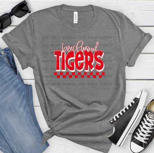 Beechwood Tigers Red White Grunge-Lovie T Designs