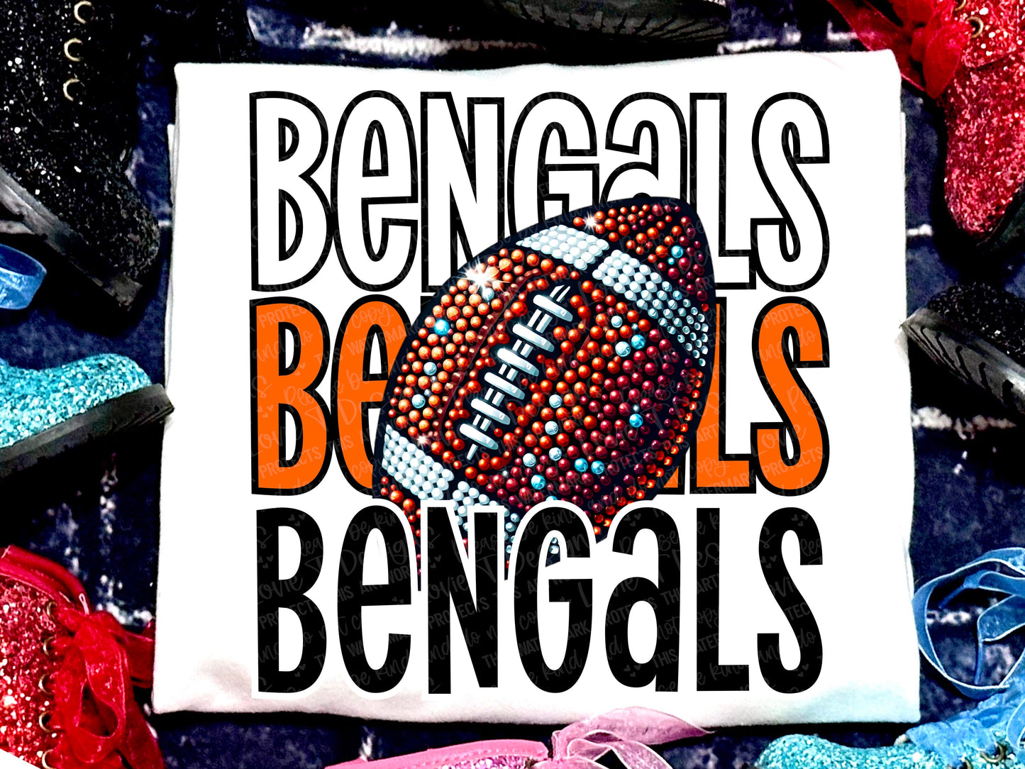 Bengals Football Faux Rhinestones Orange Black-Lovie T Designs