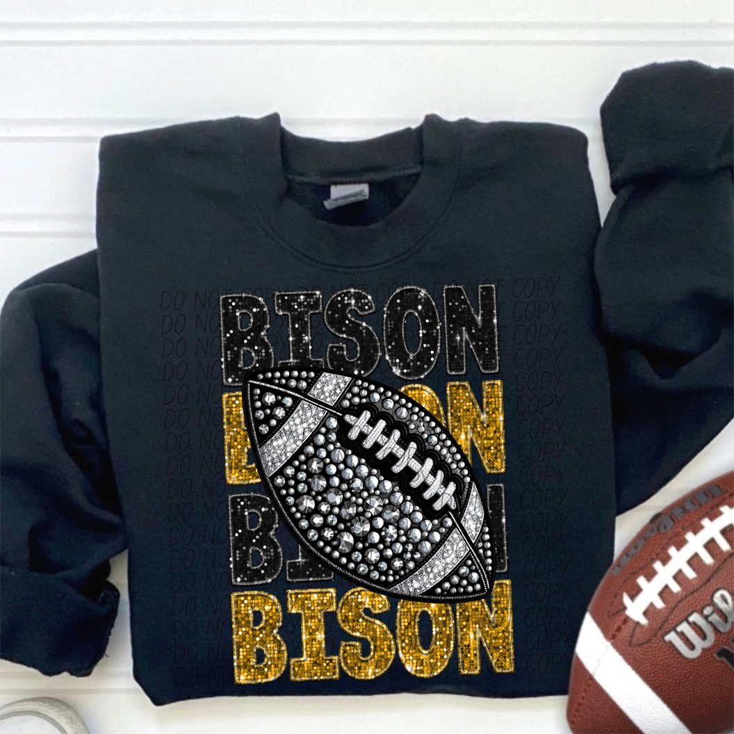 Bison Black Gold Stacked Football-Lovie T Designs