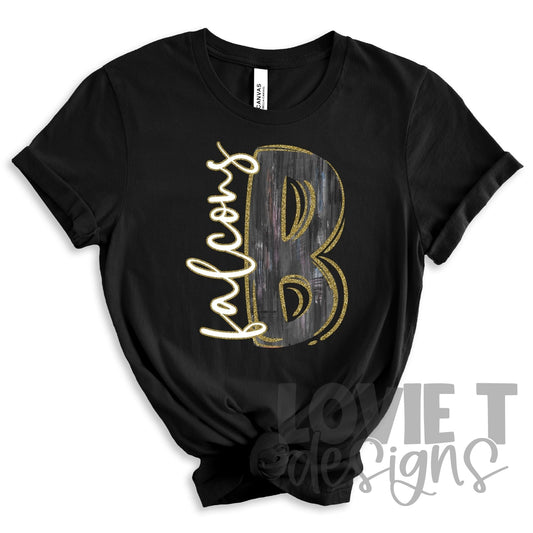 Black B Gold Outline Falcons-Lovie T Designs
