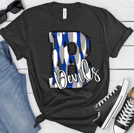 Blue Devils Blue Funky Serif-Lovie T Designs