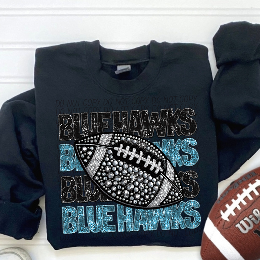 Blue Hawks Aqua Black Stacked Football-Lovie T Designs