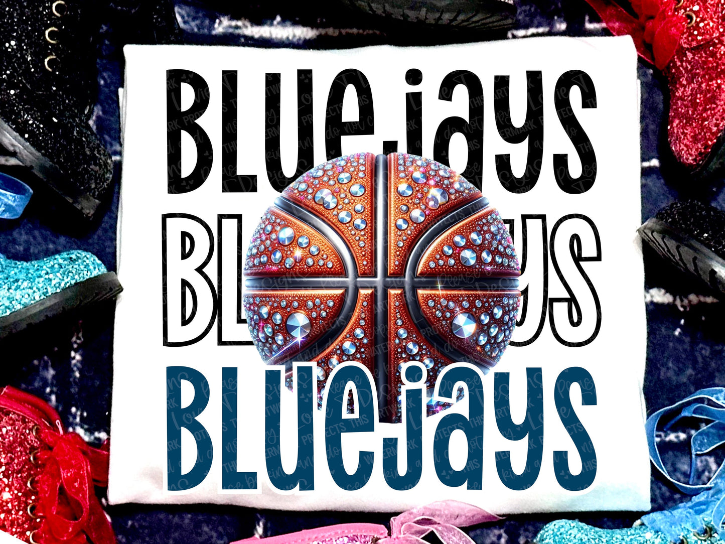 Blue Jays Basketball Faux Rhinestones Navy Black-Lovie T Designs