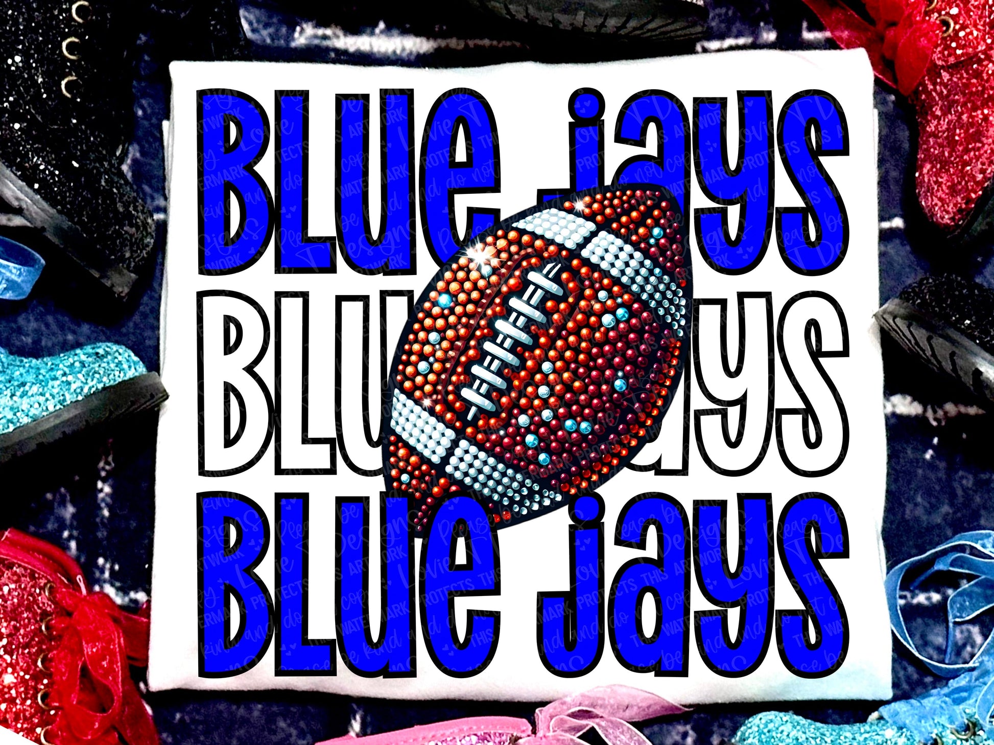 Blue Jays Football Faux Rhinestones Royal Blue White-Lovie T Designs