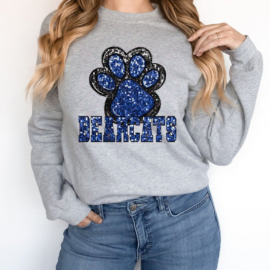 Blue Sequin Bearcats Paw-Lovie T Designs