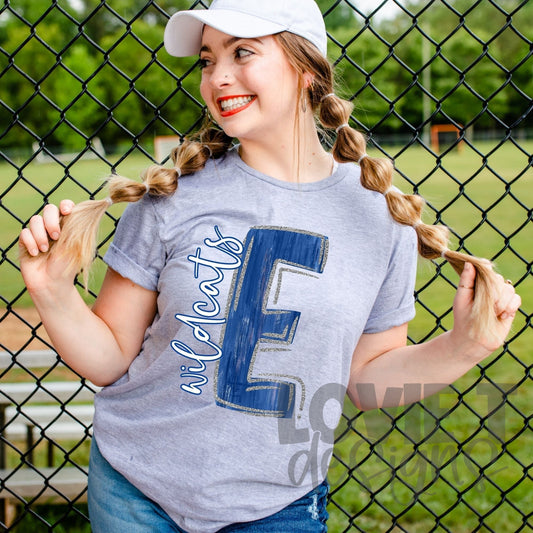 Blue and Silver E Wildcats-Lovie T Designs